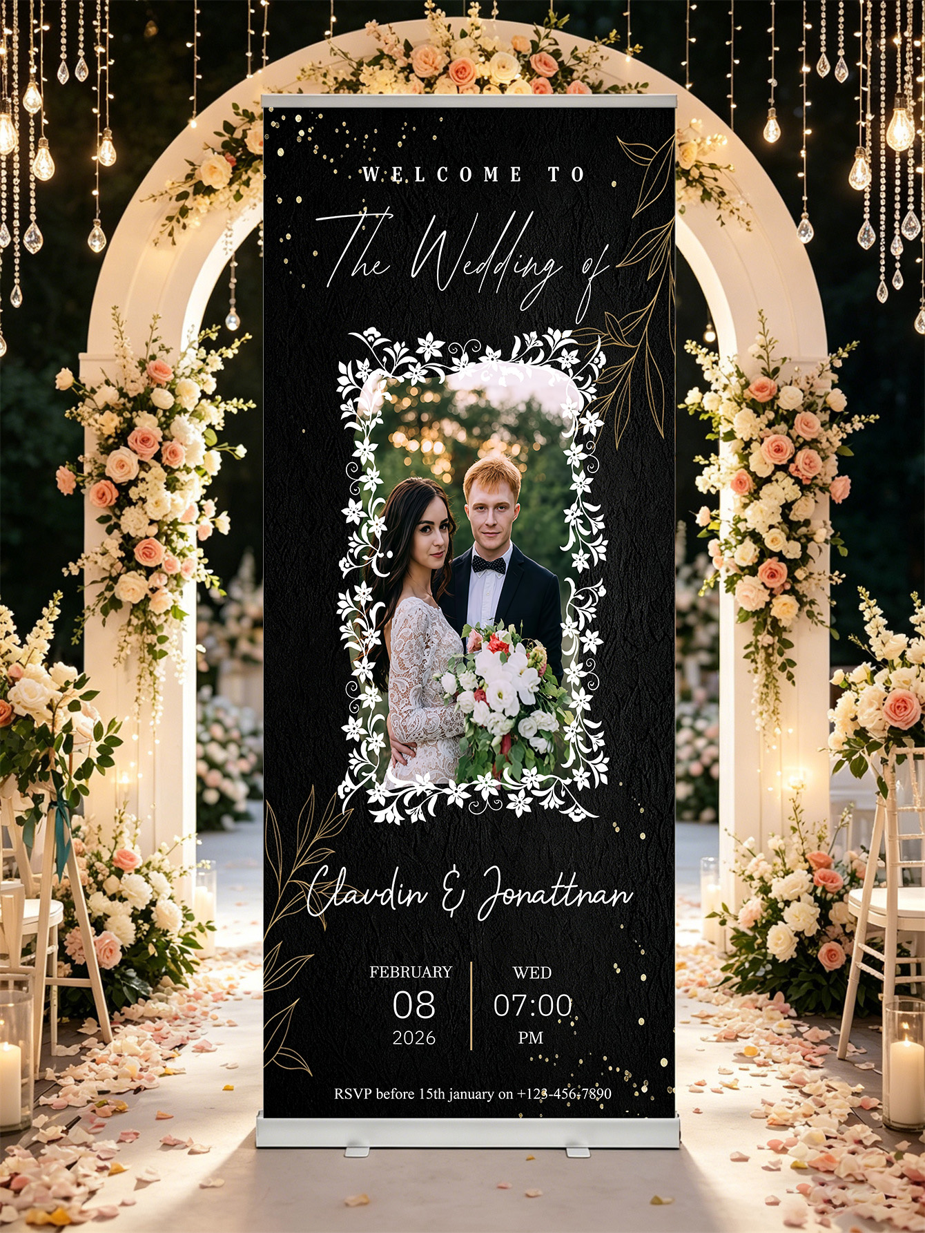 Customized wedding retractable banners - personalized photo wedding welcome signs, reception decorations and background curtains